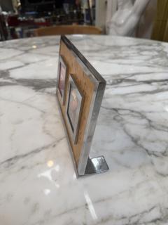 Vintage Burl Wood Chrome Double Photo Frame - 4614619