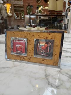 Vintage Burl Wood Chrome Double Photo Frame - 4614620