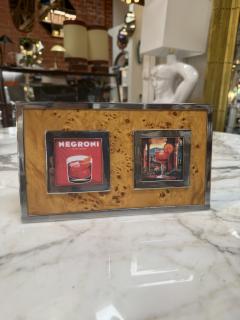 Vintage Burl Wood Chrome Double Photo Frame - 4614621