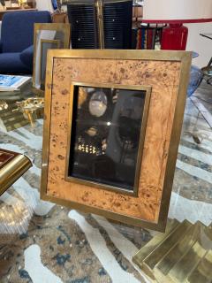 Vintage Burl Wood and Brass Picture Frame Italy 1980s - 4695482