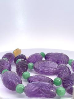 Vintage Carved Amethyst Jade Necklace 14K - 3863902