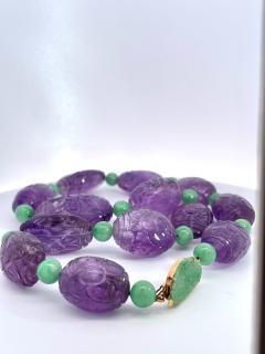 Vintage Carved Amethyst Jade Necklace 14K - 3863904