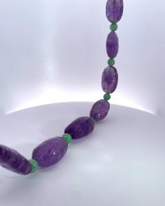 Vintage Carved Amethyst Jade Necklace 14K - 3863907