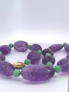 Vintage Carved Amethyst Jade Necklace 14K - 3863908