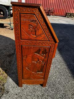 Vintage Carved Asian Drop Front 5 Drawer Secretary - 4511372
