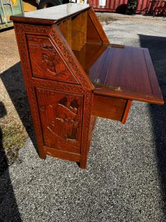Vintage Carved Asian Drop Front 5 Drawer Secretary - 4511375