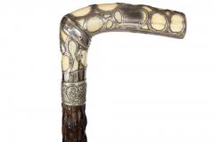 Vintage Carved Hardwood Sterling Silver Overlaid Cane Walking Stick - 4502825