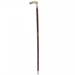 Vintage Carved Hardwood Sterling Silver Overlaid Cane Walking Stick - 4502830