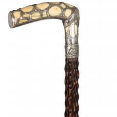 Vintage Carved Hardwood Sterling Silver Overlaid Cane Walking Stick - 4504329