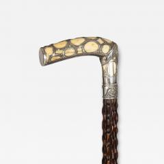 Vintage Carved Hardwood Sterling Silver Overlaid Cane Walking Stick - 4504330