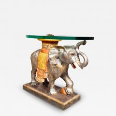 Vintage Carved Wood And Painted Elephant Form Table - 4153722