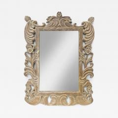 Vintage Carved Wood Mirror with a Washed Cerused Finish - 3640296