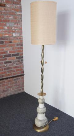 Vintage Ceramic and Brass Graduated Dual Socket Floor Lamp with Shade - 3517157
