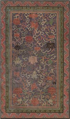 Vintage Chinese Bold Botanic Silk Carpet in Purple Red Beige Green - 2460872