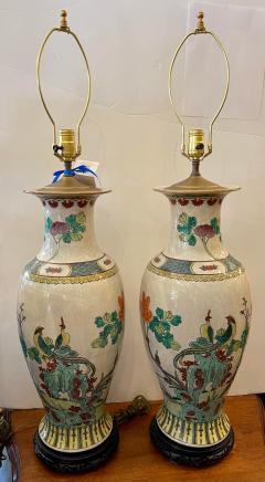 Vintage Chinese Crackle Pottery Table Lamps a Pair - 1942572