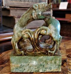 Vintage Chinese Green and Brown Serpentine Foo Dog Chop Seal - 1697777