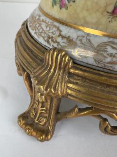 Vintage Chinese Hand painted Porcelain Vase or Planter with Bronze Base a Pair - 3778702