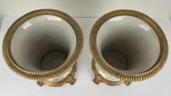 Vintage Chinese Hand painted Porcelain Vase or Planter with Bronze Base a Pair - 3778703