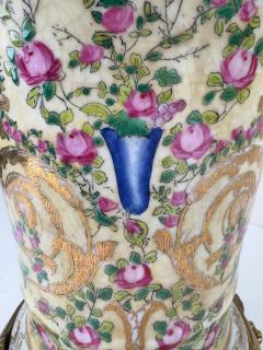 Vintage Chinese Hand painted Porcelain Vase or Planter with Bronze Base a Pair - 3778709