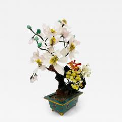 Vintage Chinese Jade Precious Stone Bonsai Tree Sculpture Cloisonn Planter - 3629736