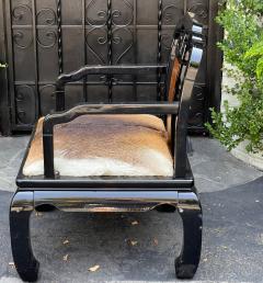 Vintage Chinese Ming Style Black Lacquer Cowhide Arm Chair - 2754314