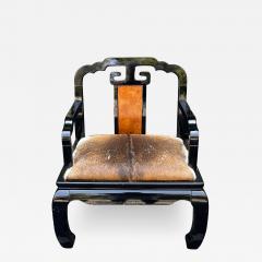 Vintage Chinese Ming Style Black Lacquer Cowhide Arm Chair - 2759698