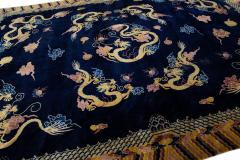 Vintage Chinese Peking Handmade Dragon Designed Dark Blue Wool Rug - 2816011