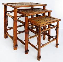 Vintage Chinoiserie Bamboo Cane Nesting Stacking Tables Set of 3 - 4134942