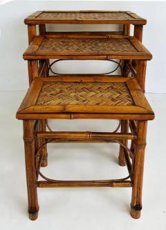 Vintage Chinoiserie Bamboo Cane Nesting Stacking Tables Set of 3 - 4134943