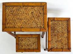 Vintage Chinoiserie Bamboo Cane Nesting Stacking Tables Set of 3 - 4134944