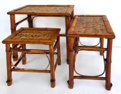 Vintage Chinoiserie Bamboo Cane Nesting Stacking Tables Set of 3 - 4134945