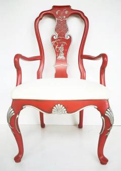 Vintage Chinoiserie Silver Leaf Dining Chairs Set of 6 2 Armchairs 4 Sides - 3503082