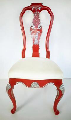 Vintage Chinoiserie Silver Leaf Dining Chairs Set of 6 2 Armchairs 4 Sides - 3503170