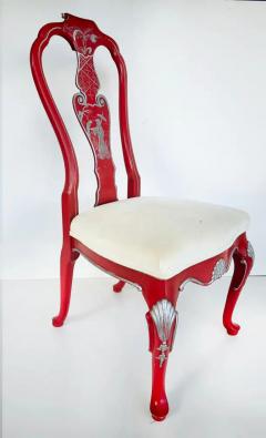 Vintage Chinoiserie Silver Leaf Dining Chairs Set of 6 2 Armchairs 4 Sides - 3503180
