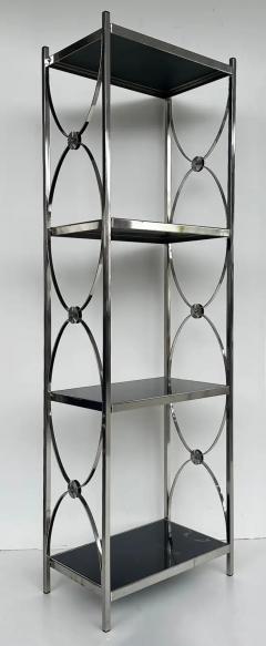 Vintage Chrome 3 Tiered Black Glass Shelves Etagere A Pair - 3525527