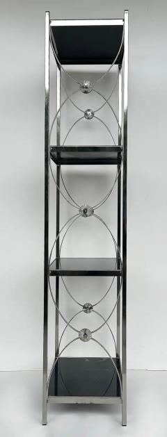 Vintage Chrome 3 Tiered Black Glass Shelves Etagere A Pair - 3525542