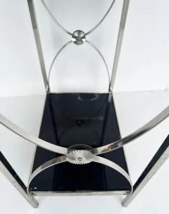 Vintage Chrome 3 Tiered Black Glass Shelves Etagere A Pair - 3525658