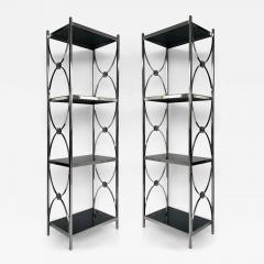 Vintage Chrome 3 Tiered Black Glass Shelves Etagere A Pair - 3530084