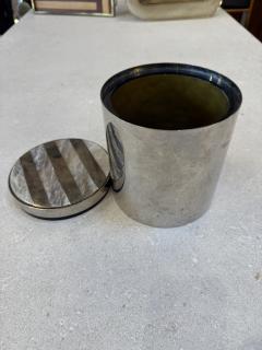 Vintage Chrome Ice Bucket with Mother of Pearl Inset Lid 1970s - 4446726