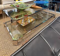 Vintage Chrome Thick Lucite Coffee Table with Glass Shelves - 4462810