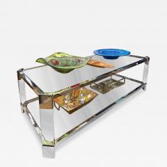 Vintage Chrome Thick Lucite Coffee Table with Glass Shelves - 4463917