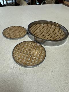 Vintage Chrome and Cane Tray with Matching Coasters 1970s - 4442685