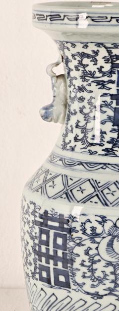 Vintage Classic Blue White Double Happiness Vase - 4573302