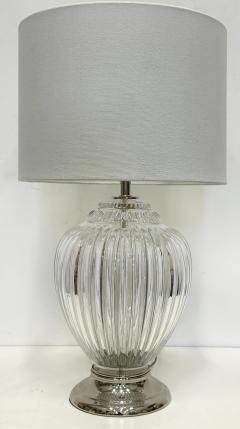 Vintage Clear Hand Blown Ribbed Murano Glass Table Lamps Pair - 4189956