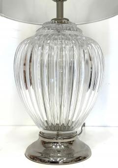 Vintage Clear Hand Blown Ribbed Murano Glass Table Lamps Pair - 4189990
