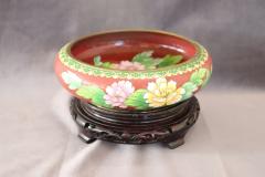 Vintage Cloisonne Bowl on Wooden Stand - 3519781