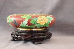 Vintage Cloisonne Bowl on Wooden Stand - 3519786