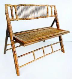 Vintage Coastal Chic Rattan Reed Folding Bench Rich Patina Well constructed - 3918734