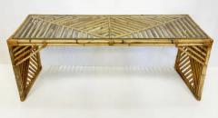 Vintage Coastal Lattice Rattan Console Table with Glass Top - 3896327