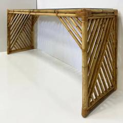 Vintage Coastal Lattice Rattan Console Table with Glass Top - 3896340